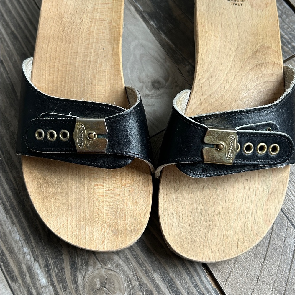 Vtg Dr Scholl's Black Wood Original Italy 8/8.5 - Picture 4 of 5